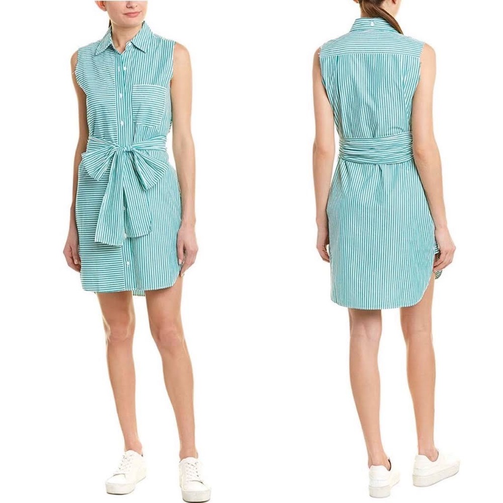 Current/Elliott The Eden Shirt Dress Green White Stripe 1 S